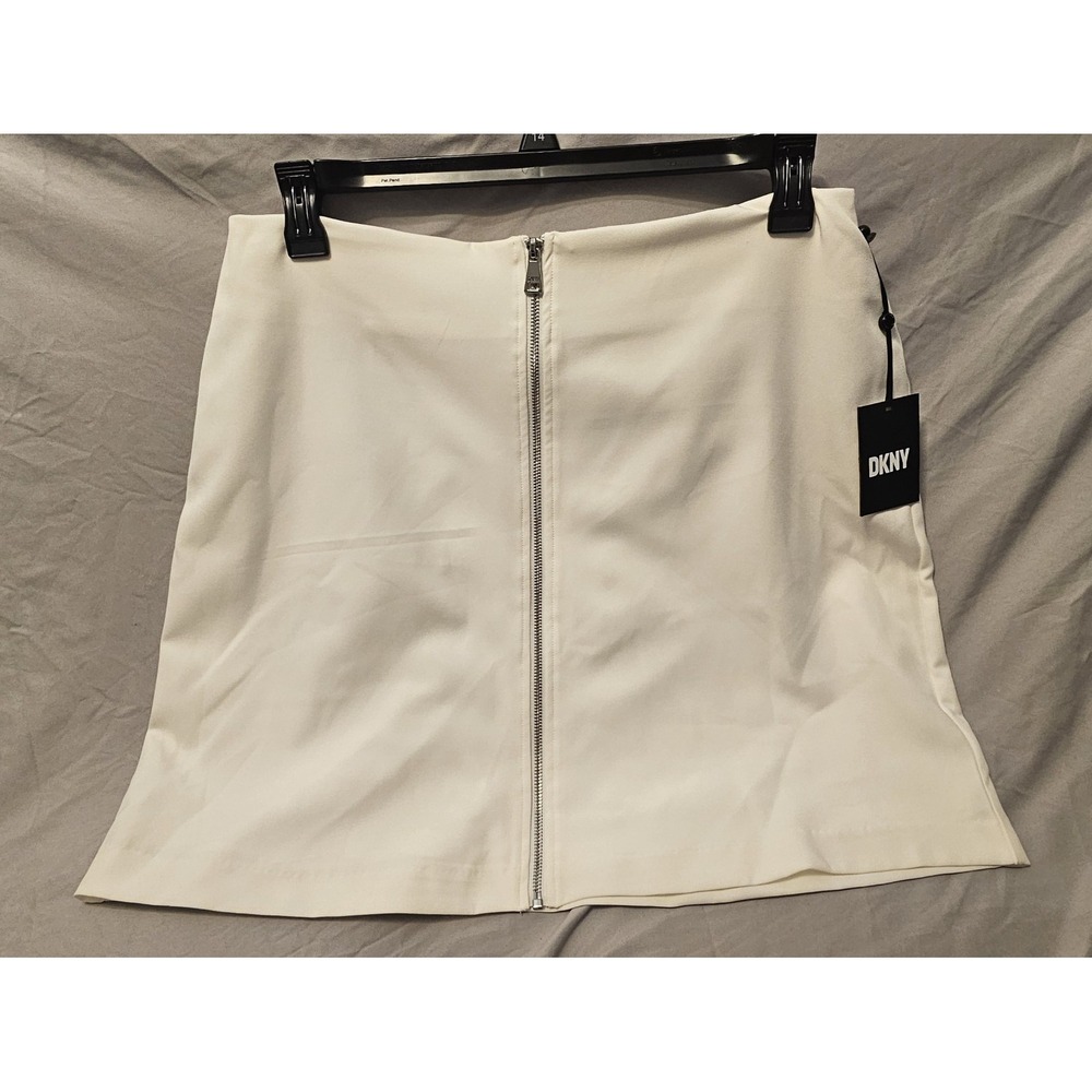 DKNY Women's Exposed Zip-Front High-Waist Skirt White  - Size 14 NWT L474
